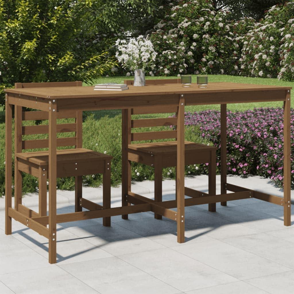 Gartentisch aus massivem Kiefernholz in Honigbraun, 203.5x90x110 cm, für Terrasse und Garten, mit robuster Konstruktion und rustikaler Optik