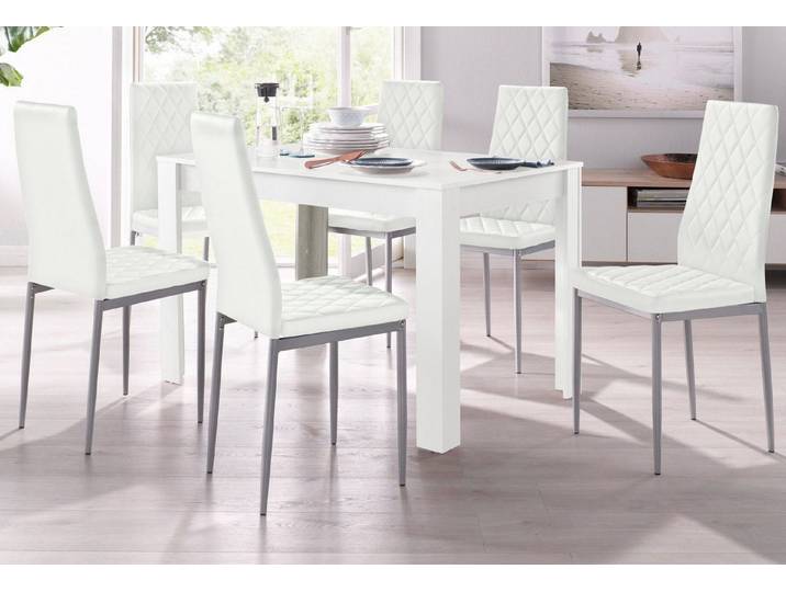 OTTO home Essgruppe Tisch, Stuhl, (Set, 5-tlg., 5tlg. Set. Tisch 120 cm plus 4 Stühle), Tisch 120 cm, 4 Stühle in Lederoptik