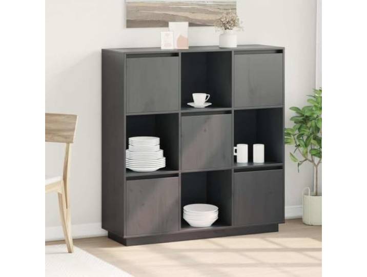 HEFZGDB Modernes Highboard Kiefer rustikal aus massivem Kiefernholz mit 5 Türen für reichlich Stauraum als massiver Kiefernholz Highboard Schrank im modernen Design