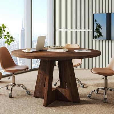 BLUEBELL "Solid Wood Round Conference Table, 47"" Farmhouse Wood Office Meeting Table with Sturdy Base - 47.2"" W x 47.2"" D x 29.5"" H"
