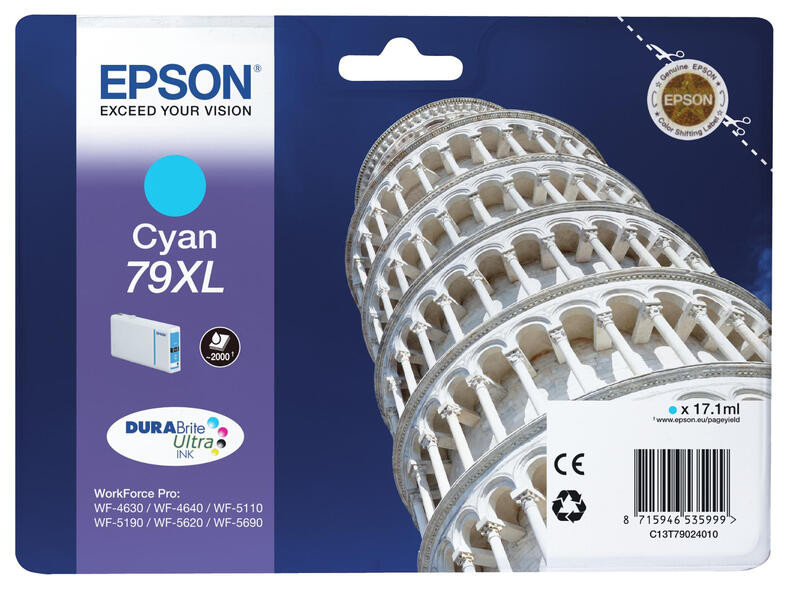 Epson Toren van Pisa 79XL DURABrite Ultra cyaan inkt, enkele verpakking