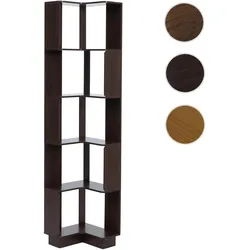 Eck-Bücherregal HWC-P53, Eckregal Standregal Wohnregal, 5 Ebenen MDF Melamin 175x40x40cm ~ Walnuss-Optik