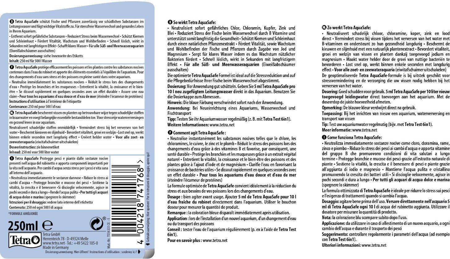 Tetra AquaSafe 250 ml Biocondizionatore Acquario