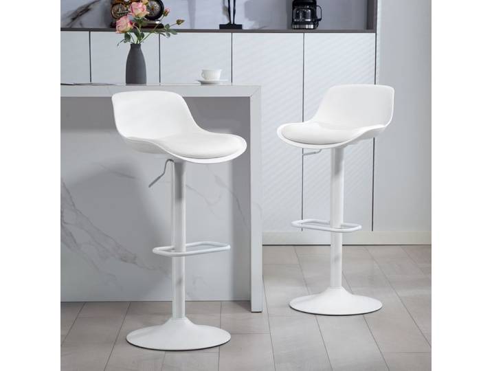 Tabouret de Bar - PAGE LIVING - Tabouret de bar - Dossier ergonomique - Réglable 63–83 cm - Siège pivotant simili cuir blanc