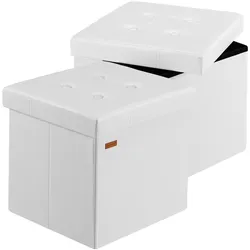 CASARIA® Faltbarer Sitzhocker mit Stauraum 2er Set Kunstleder Weiß