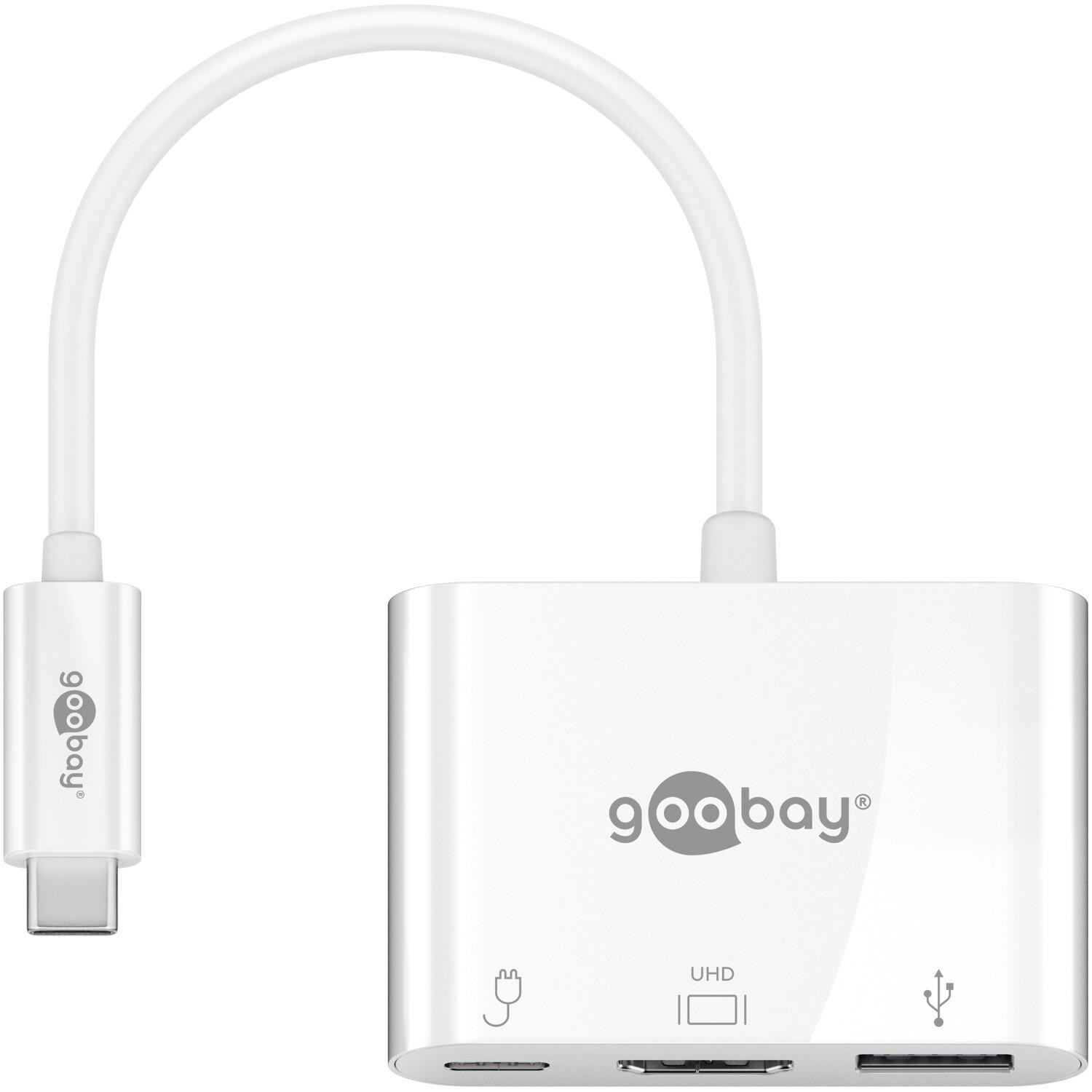 Goobay USB-C multiport adapter met HDMI en PD, wit, 0,15 m