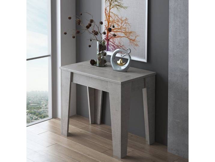 Console extensible Gizio Dmora en bois plaqué gris ciment 305 6x90x75 2h cm