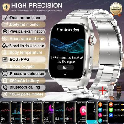 2026 AI Health Smart Watch AMOLED Bluetooth Call Fitness Tracker With ECG & Wellness Monitoring silver Steel 2a scientific Diagnosis