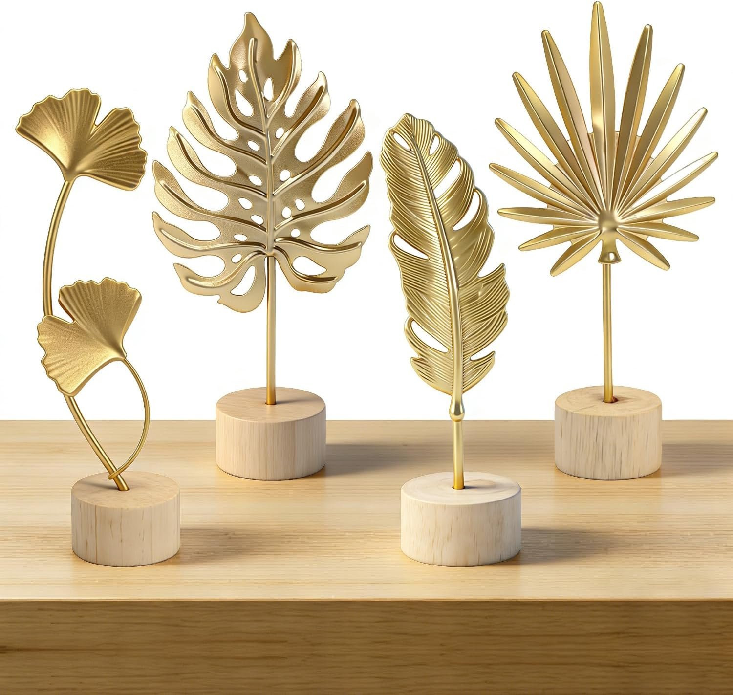 Homevero Decoratieve gouden bladeren set van 4 stuks - Metalen wanddecoratie