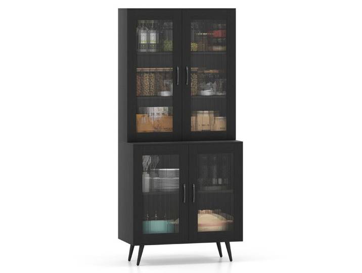 Rangement optimisé armoire de cuisine 179 cm 4 portes transparentes étagère réglable pour vaisselle et épices
