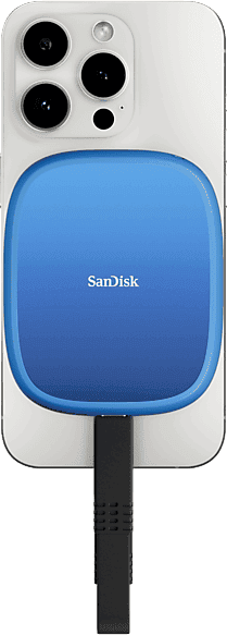 Disco duro SSD externo 1 TB - Sandisk Creator Phone SSD, Compatible con MagSafe, Hasta 1000MB/s lectura, Azul
