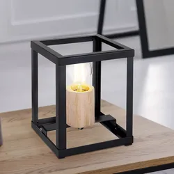 Design Beistell Schreib Nacht Tisch Leuchte Wohn Zimmer Beleuchtung Lese Lampe Holz schwarz-matt