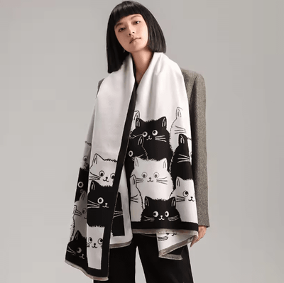 Inspire Picks Cute Cat Jacquard Pashmina Scarf Thick Cashmere Winter Shawl & Blanket Wrap For Women multi