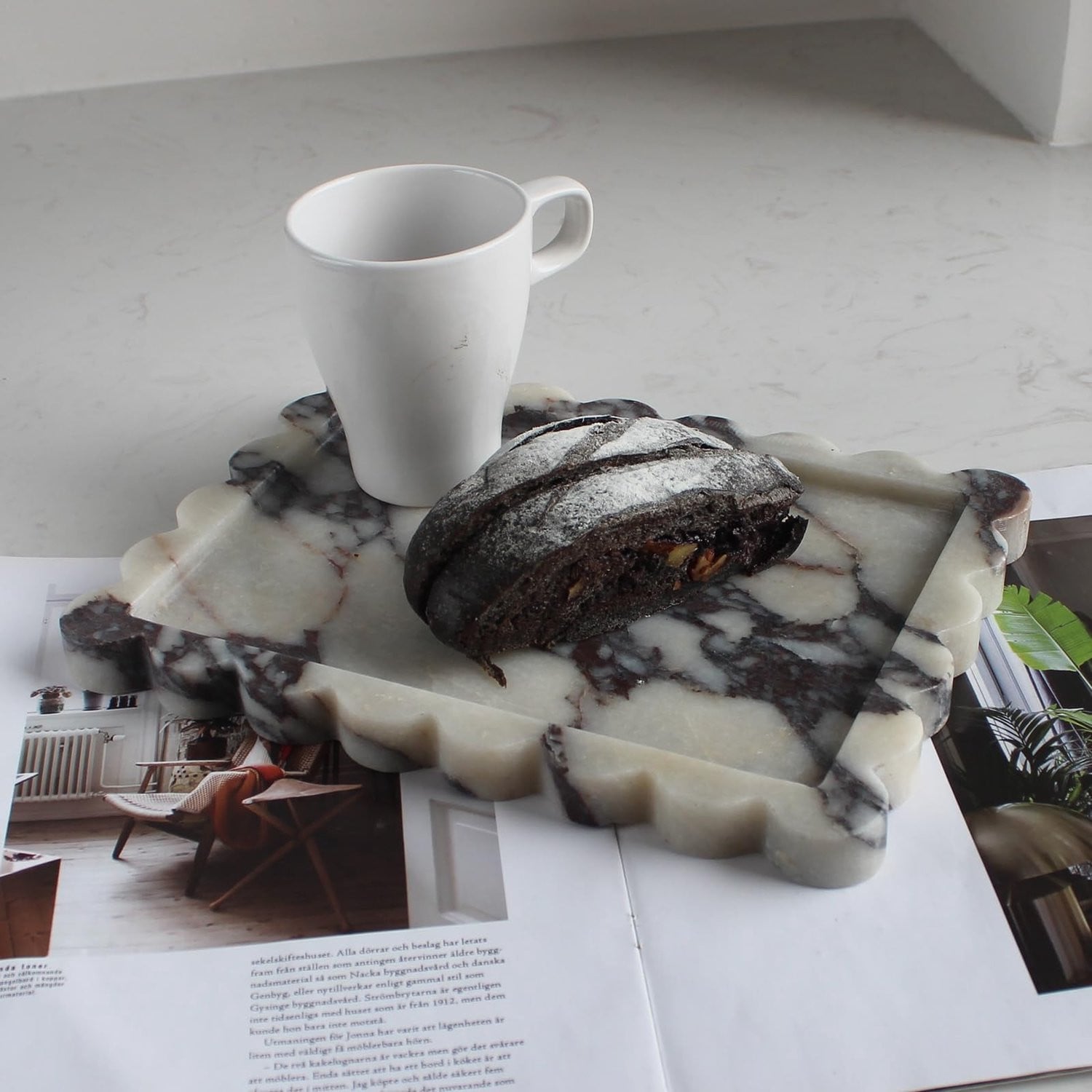 Luxe Scalloped Marmeren Tray voor Makeup en Decoratie