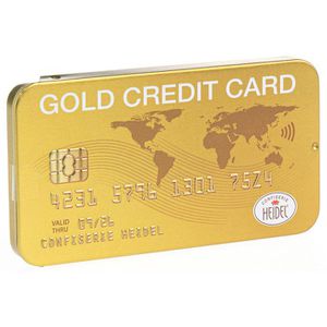 Heidel Geschenkset Gold Kreditkarte, Metall-Geschenkdose mit 3 Schokoladen-Täfelchen