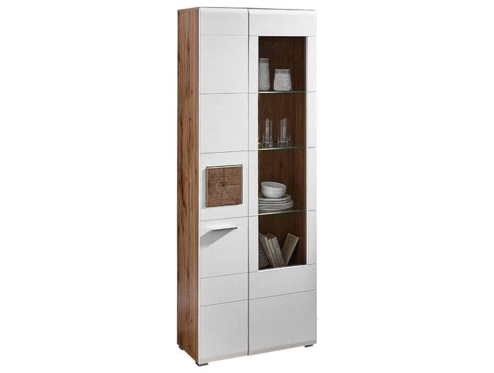 Hom`in Vitrine, Weiß, Eiche, Kunststoff, 8 Fächer, 75x202x37 cm, Typenauswahl, Beimöbel erhältlich, Wohnzimmer, Wohnwände, Vitrinenschränke