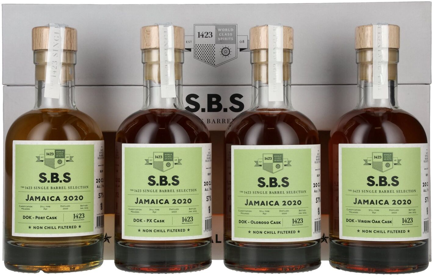 1423 World Class Spirits 1423 S.B.S JAMAICA Experimental Cask Series 2020 57% Vol. 4x0,2l in Geschenkbox