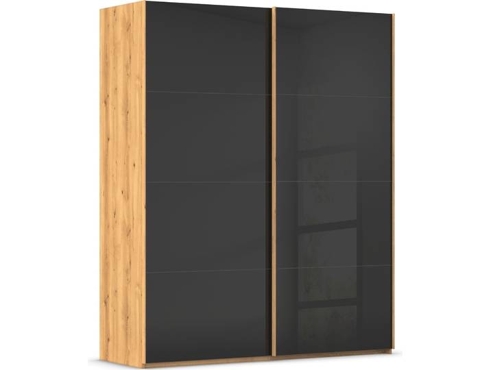 Schwebetürenschrank, Holzwerkstoff, Asteiche & Schwarz, 181×223×67 cm, Edle Türen, Modern, Rauch