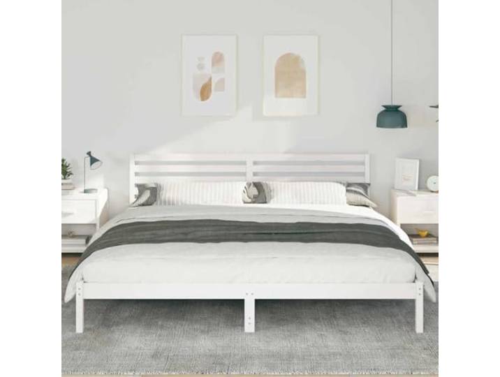 KTHLBRH Bettgestell weiß 200 x 210 cm Kiefer massiv Plattform-Design, glatte Oberfläche, rechteckige Form, geeignet für moderne Räume