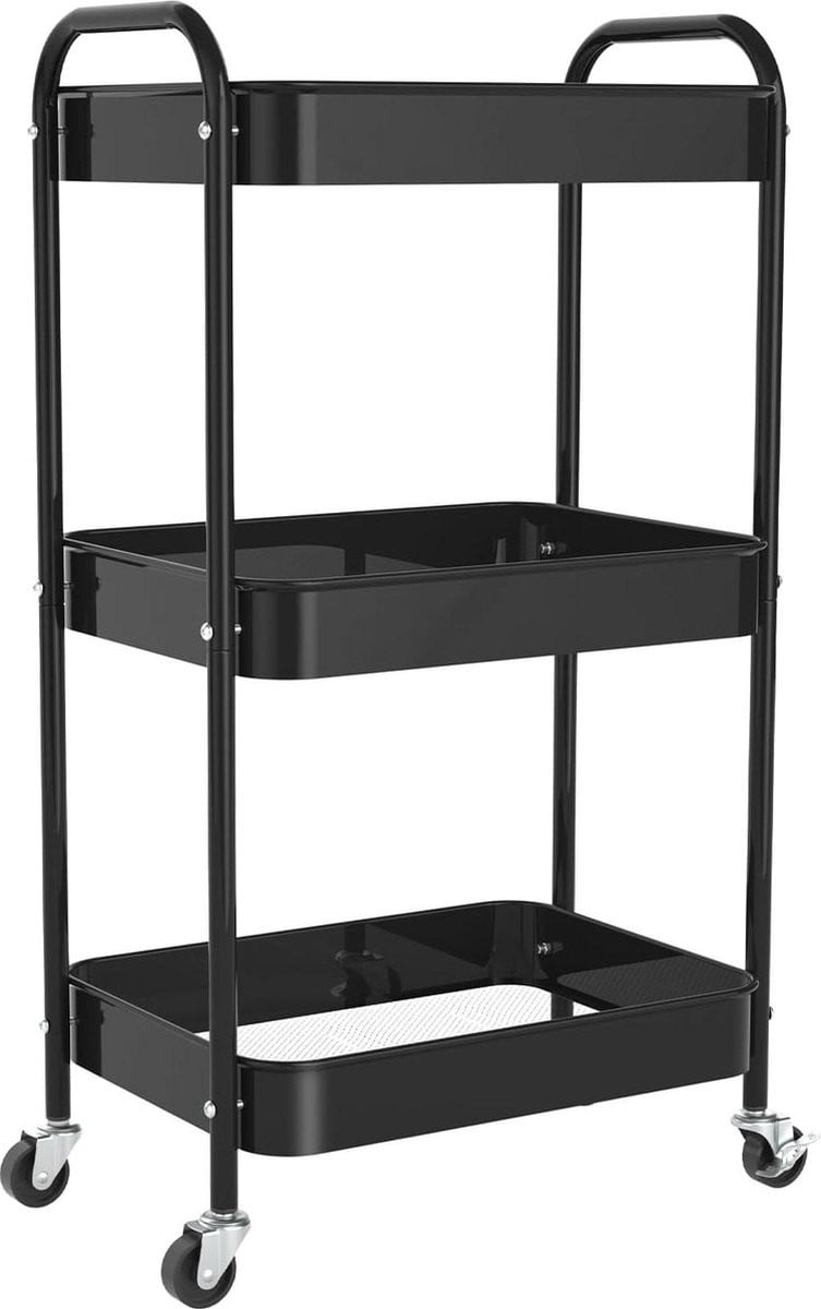 Multifunctionele 3-laags Rolbare Opbergwagen Organizer voor Kantoor, Badkamer of Keuken - Zwart