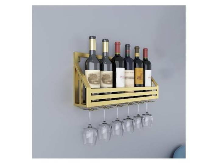Failjierue Wandmontiertes Weinregal mit schwebenden Regalen Weinglasregal zur Wandmontage mit hängenden Metallregalen im Kelch-Design, 60 x 25 x 13 cm(Gold)