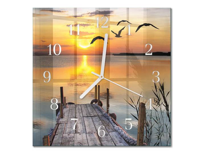 Tulup Wanduhr 30x30 cm - Bridge Lake, Orange, Glas, Quadratisch, 30x30x0.4 cm, Dekoration, Uhren, Wanduhren