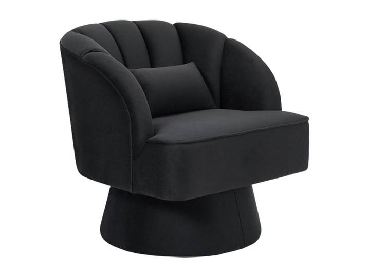 Garvee Fauteuil Pivotant 360° Velours Noir Assise Moelleuse Rembourrée Dossier Ergonomique Fauteuil de Salon et Chambre