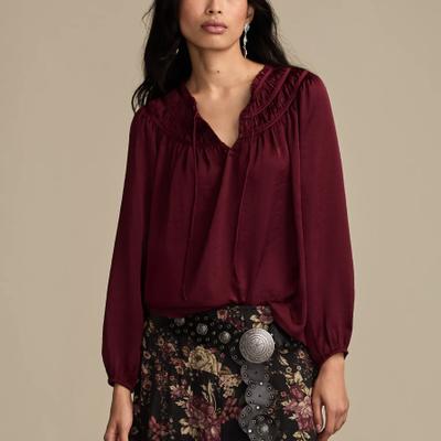 Lucky Brand Ruched Peasant Top - Women's Clothing Peasant Tops Shirts in Burgundy, Size XS