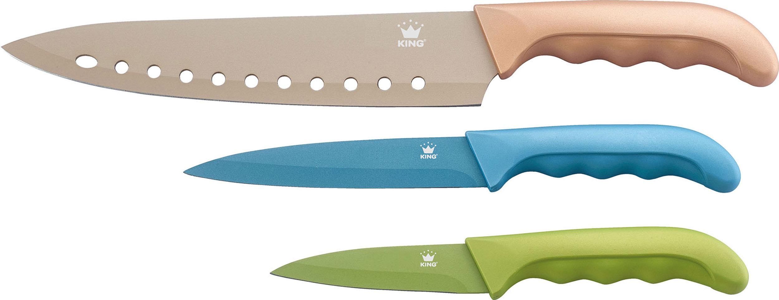 Messer-Set KING "Metallic", bunt, Edelstahl, Kochmesser-Sets, metallic, 3-teilig