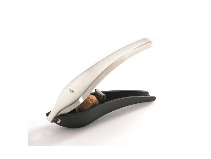 Nussknacker GEFU MANOLO , schwarz (silber), B:5,4cm H:5,3cm L:21,8cm, Edelstahl, Kunststoff, Nussknacker, Nussknacker, 2-Kammer-System für grosse und kleine Nüsse, Edelstahl/Kunststoff