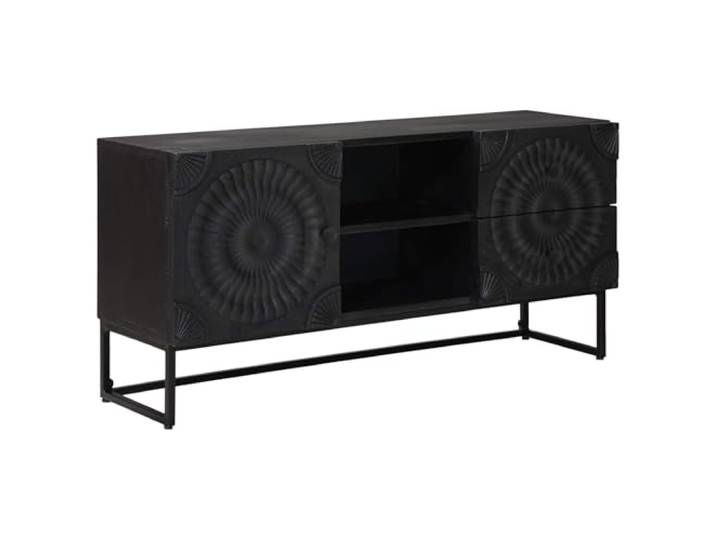 GPUTYGHN TV-Schrank mit Schubladen und Regal Schwarz 105x30x54 cm Massives Mangoholz, Stauraum für Mediengeräte, Innenbereich, Montage erforderlich