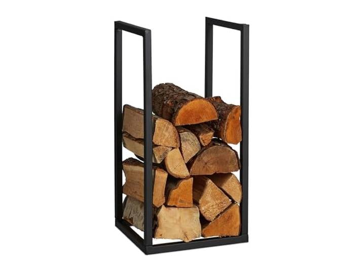 Relaxdays Porte-bûches\, métal\, HxLxP : 60x30x30 cm\, rangement pour intérieur\, empilage\, bois de chauffage\, noir