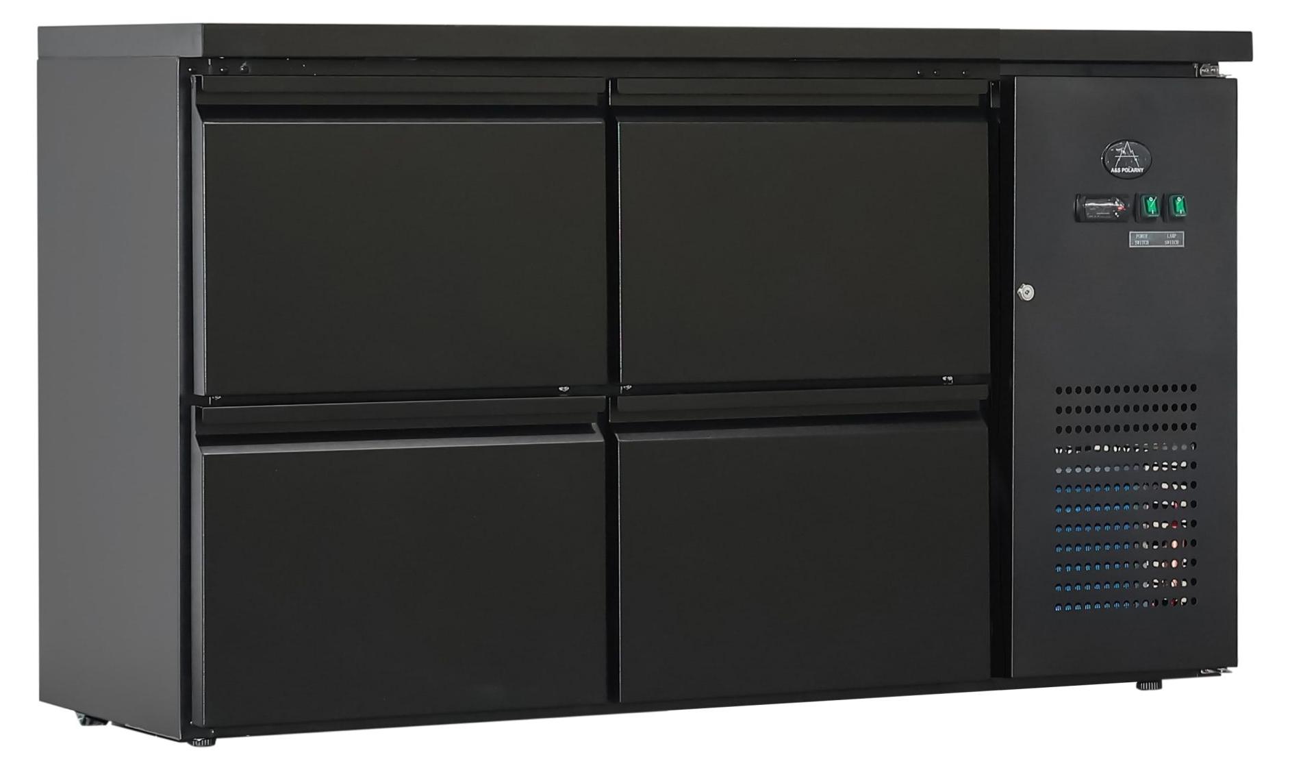 Gastro Barkühler | Barkühlschrank | Flaschenkühltisch | Schwarz | 4 Schubladen | 280 Liter | +2 bis +8 °C
