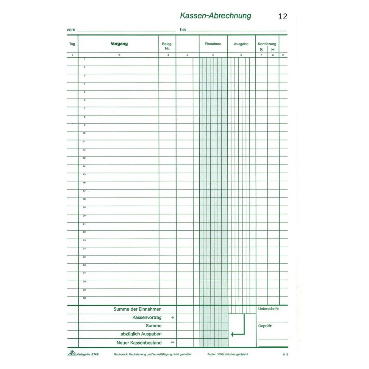 Rnk Verlag Kassenbericht Formularbuch 3149 (100x) (3149)