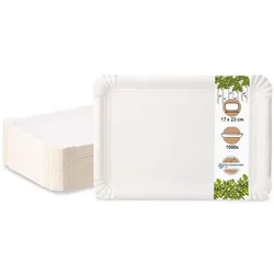 BIOZOYG 1000 Stück Einwegteller 17 x 23 cm Pappteller, biologisch abbaubar, weiß rechteckig, recyclingfähig, robust Bioteller, Einweggeschirr