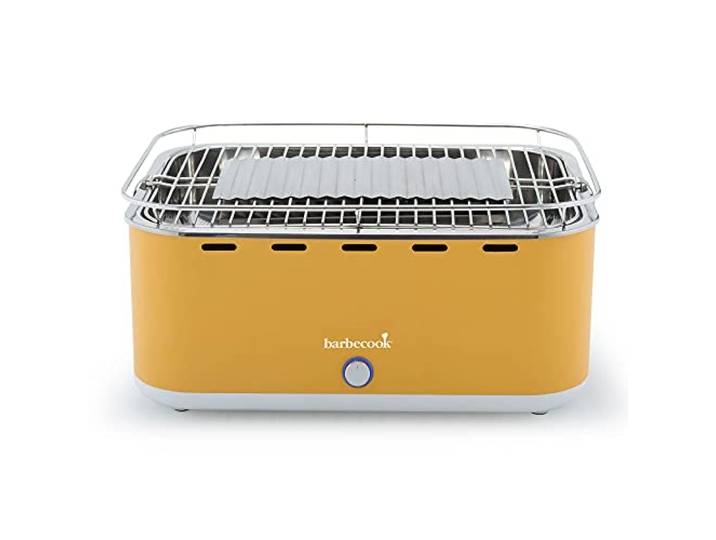barbecook Rauchfreier Holzkohlegrill Tischgrill mit Tragetasche geeignet für Balkon als Outdoor Camping-Grill mit eingebauten Gebläse, spülmaschinen-fest, Gelb, 43,5 x 33,5 x 20,5 cm