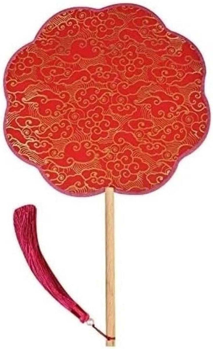 Opvouwbare Handwaaier met Zijden Decoratie voor Dans en Bruiloften - Zwart Rood - 40 cm