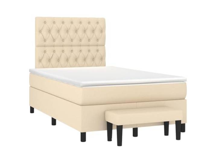 KKgypkn Boxspringbett mit Matratze Creme 120x190 cm Stoff, mit höhenverstellbarem Kopfteil und Taschenfederkernmatratze für erholsame Nachtruhe