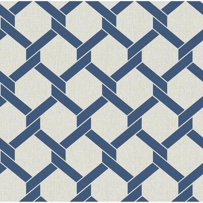 A-Street Prints Payton Blue Hexagon Trellis Wallpaper