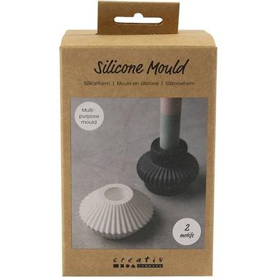 Creativ Company Silikonform, Gerillte Kerzenhalter, H 4+5,5 cm, D 7+8 cm, Glänzend transparent, 2er Set