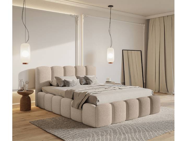 Lit capitonné 140 x 200cm Tissu Bouclé Cady Marron