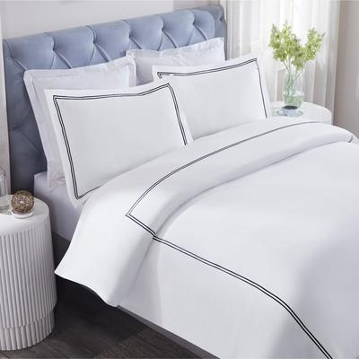 Superior Fieldstone Cotton Two-Line Embroidered Duvet Cover Set