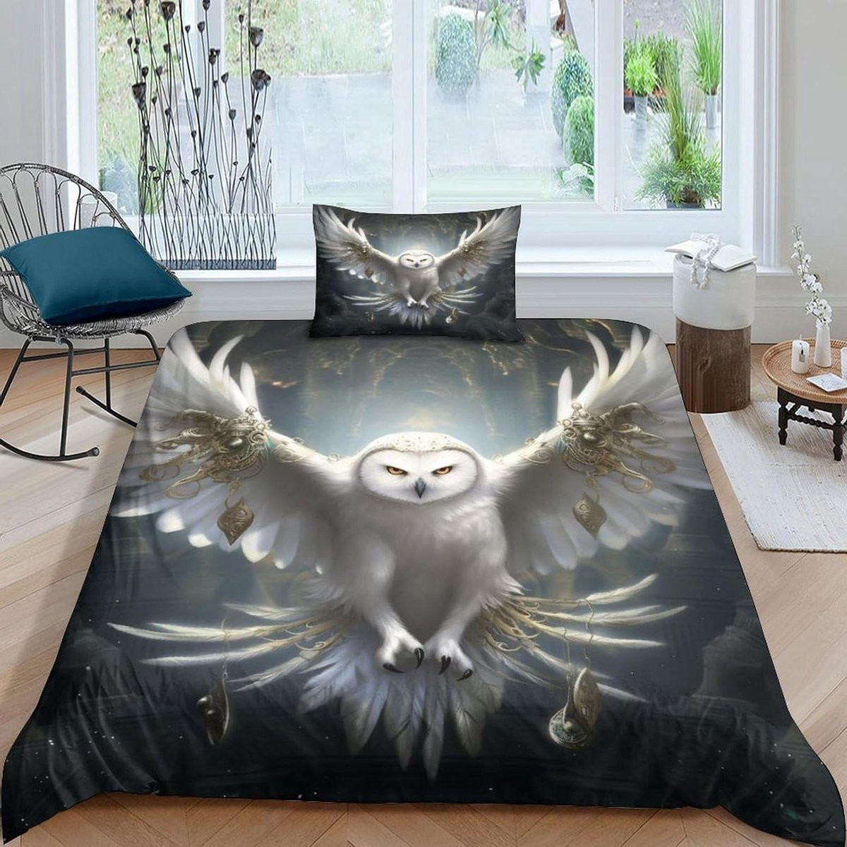 Wit Dekbedovertrek Set met Uil Decoratie - 135 x 200 cm