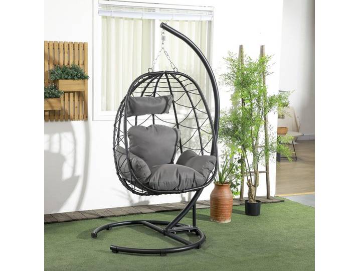 IVMEU Chaise suspendue avec structure en acier coussins et housse imperméable noire 150 kg