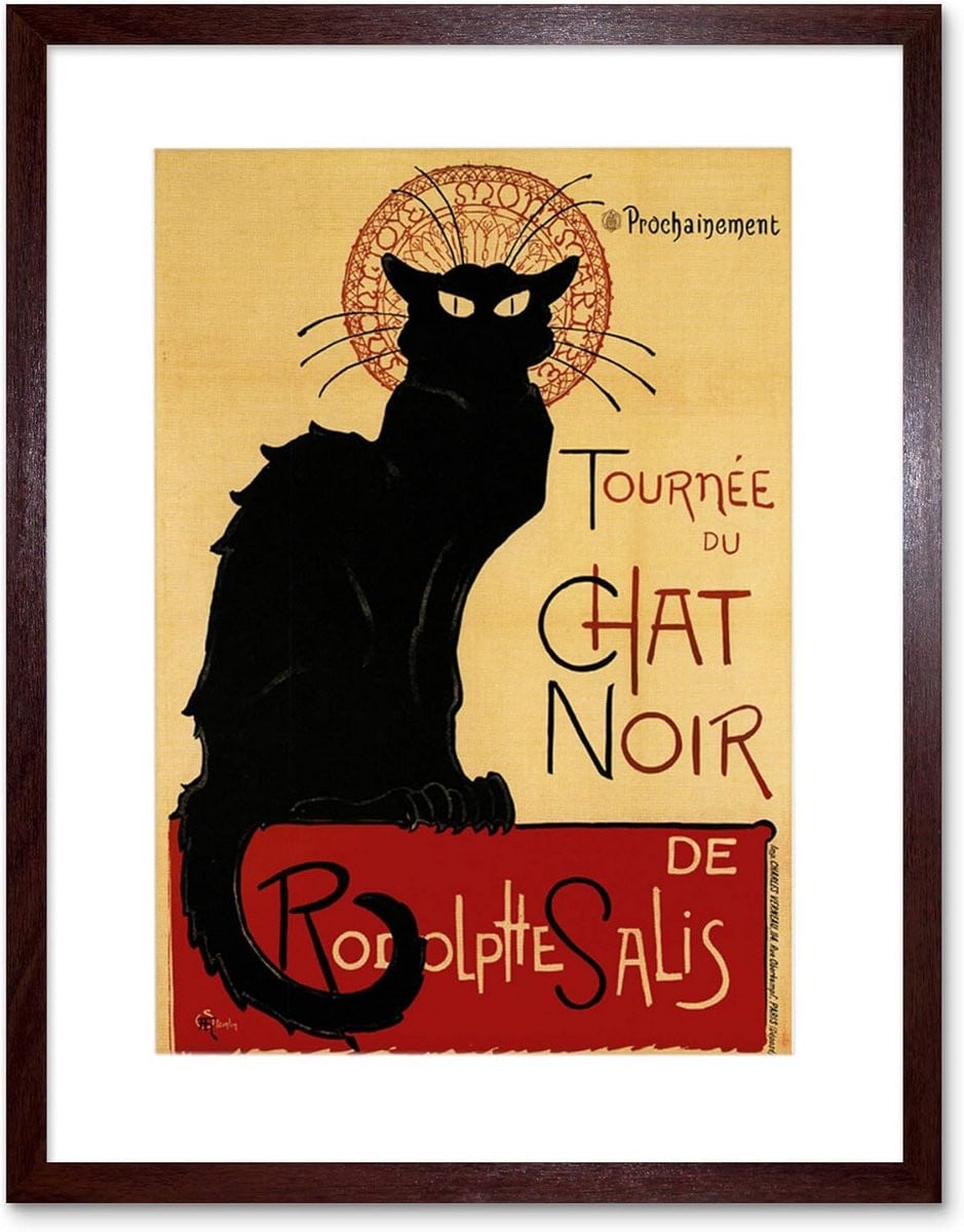 Vintage Zwarte Kat Schilderij Ingelijste Canvas Wanddecoratie