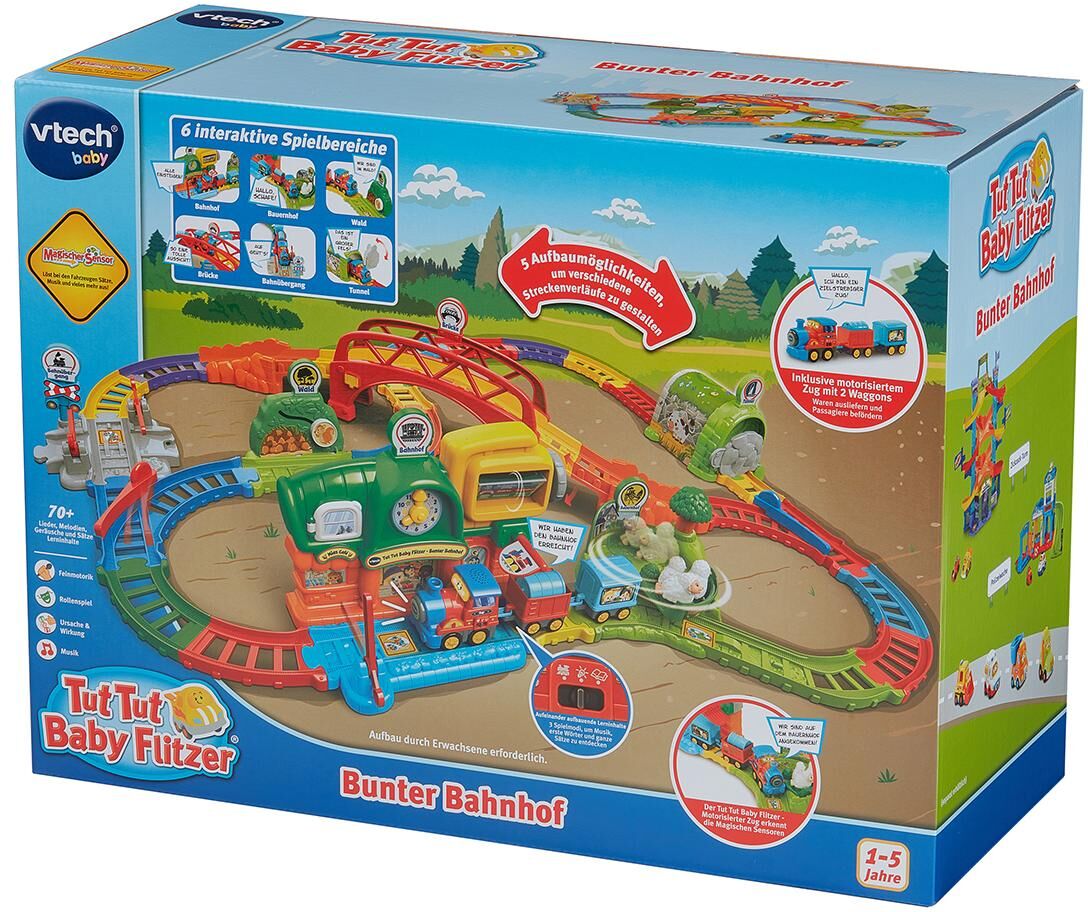 Spielzeug-Eisenbahn VTECH "Tut Tut Baby Flitzer – Bunter Bahnhof", Kinder, bunt (frz:), Spielzeugfahrzeuge Spielzeug-Eisenbahn frz: Einheitsgröße