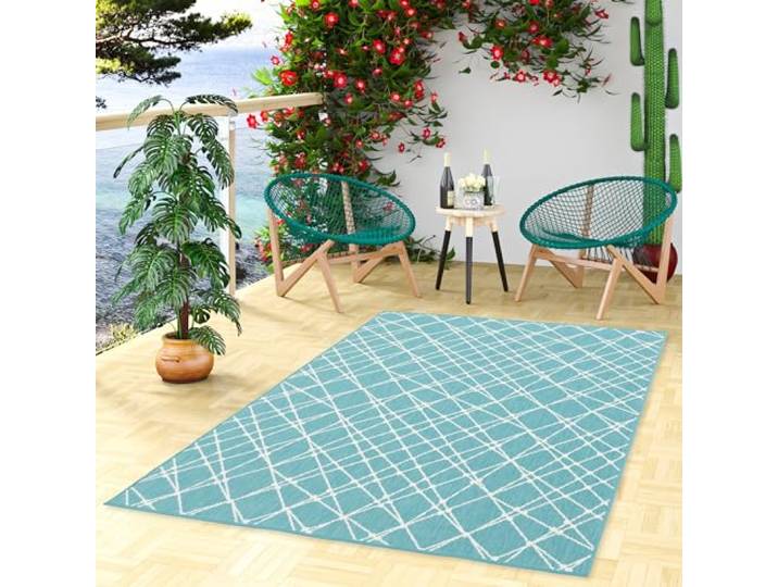Pergamon In- & Outdoorteppich Cape Cod Streifen Mintgrün Creme, Beidseitig Verwendbar, Wasserdicht, UV-Resistent, Pflegeleicht, Modernes Design - Vielfältige Größen