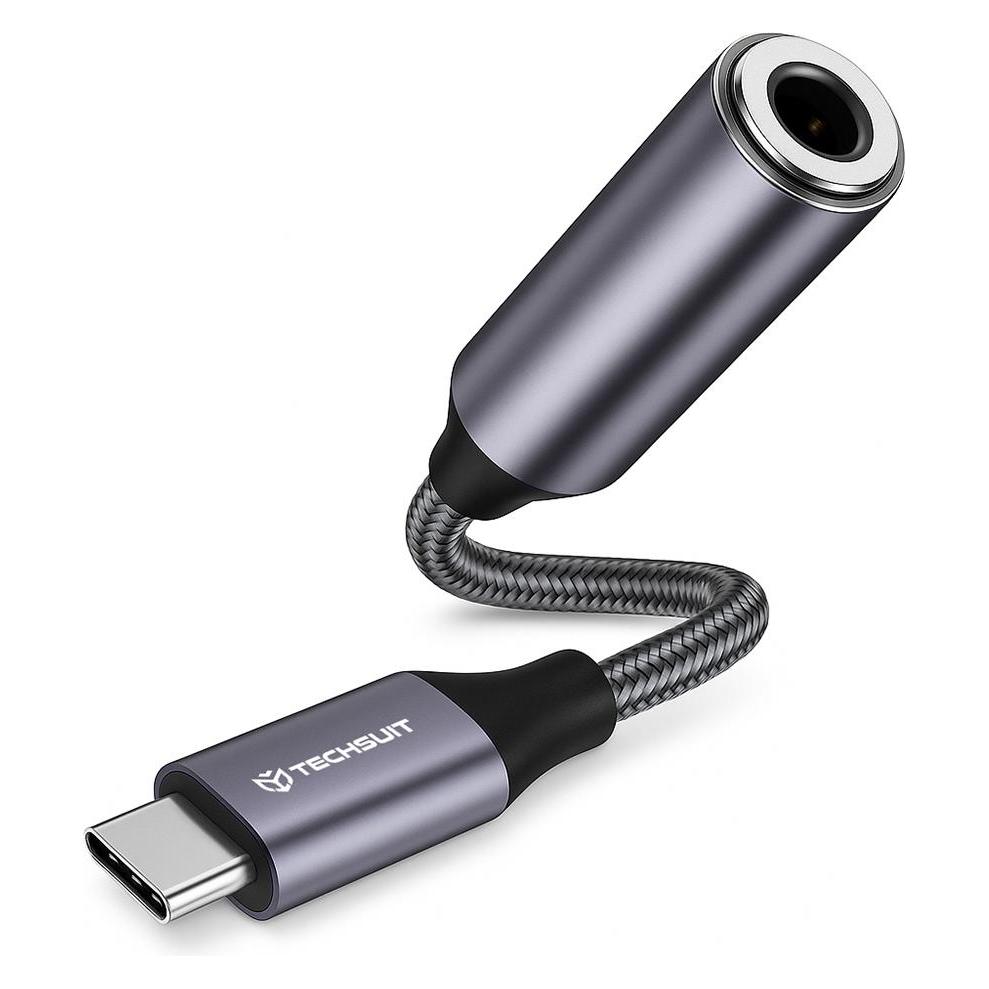 Techsuit - Premium Cable Adapter MusicDoX (AC8) - 3.5mm to Jack, Hi-Fi Sound, 3A, ABS, 0.1m - Gray (Klinkenadapter) (58569789)
