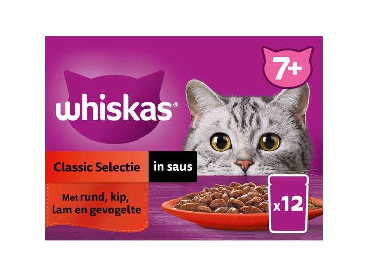 Whiskas Classic Selectie in Saus Natvoer voor Senior Katten 7+ 12 x 85 g