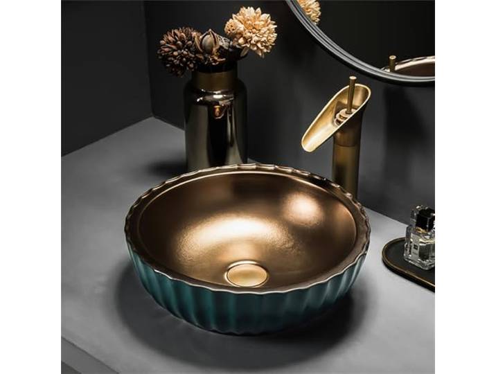 GAENZA Keramik Bad Gefäß Waschbecken Bad Waschbecken Über Theke Runde Schüssel Waschbecken Für Badezimmer Waschbecken Schüssel Waschbecken Gefäß Waschbecken Mit Wasserhahn Und Abfluss,A